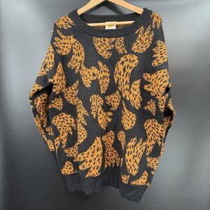 FARM Rio Wool Blend Intarasia Bananica Oversize Black Yellow Sweater Sz S